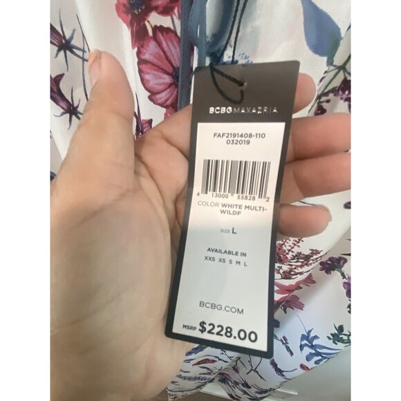 NWT BCBG Max Azaria - White w/ Multicolor Floral Print Wide Leg Pants Size L - Picture 5 of 8